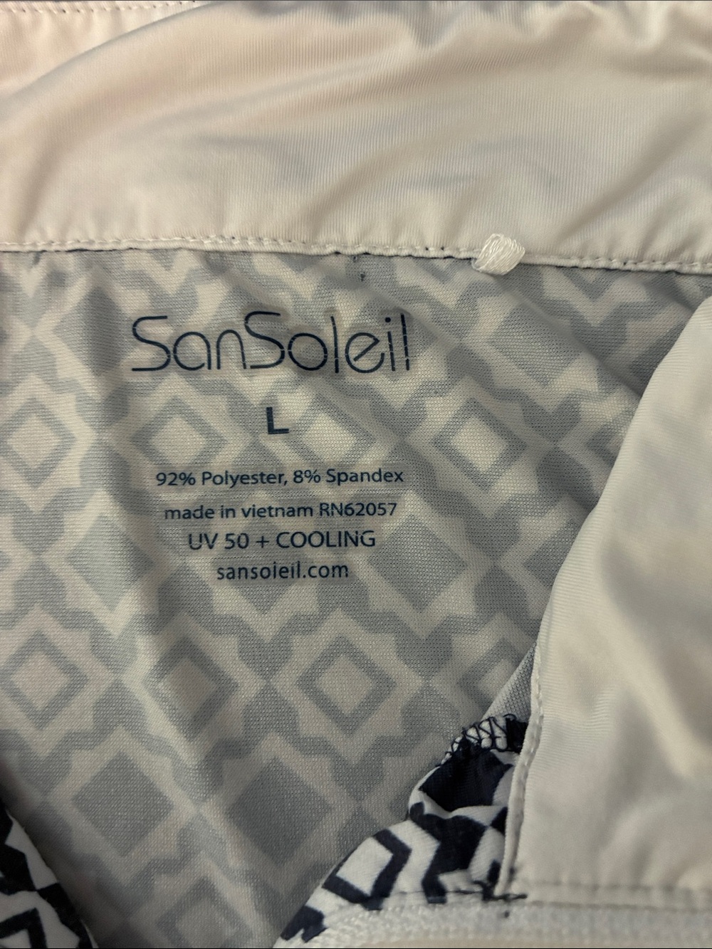 San Soleil Geometric Print Quarter-Zip Pullover - Navy & White - Picture 6 of 7